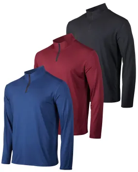 3 Pack: Men'S Dry-Fit Active Quarter Zip Long Sleeve Athletic Performance Pullover (Available in Big & Tall)