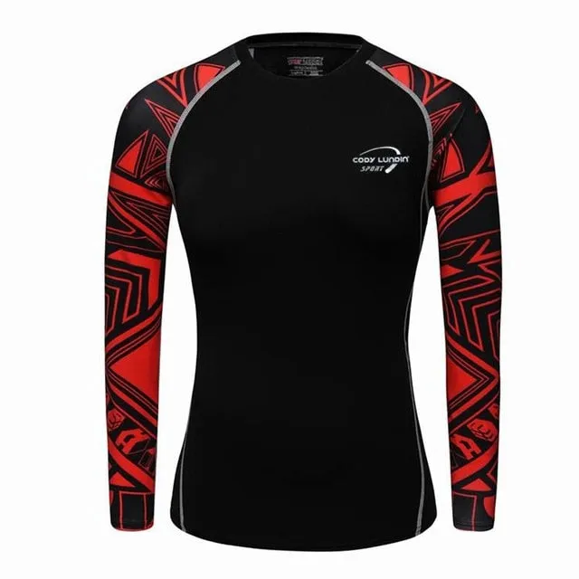 3D Print Muscle Compression Tight Long Sleeve Shirt