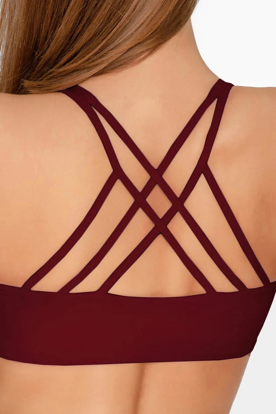 4 for $54 - Maroon Red Kelly Strappy Padded Sports Bra - Women