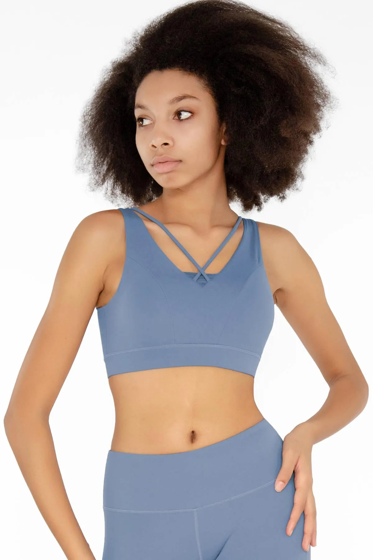 4 for $54 - Sky Blue Kelly Strappy Open-Back Padded Sports Bra - Women