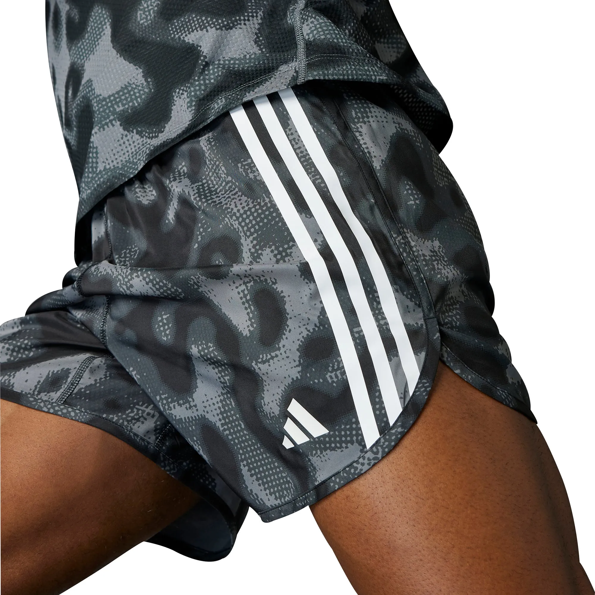 adidas Own The Run 3 Stripes 5 Inch Mens Running Shorts - Grey