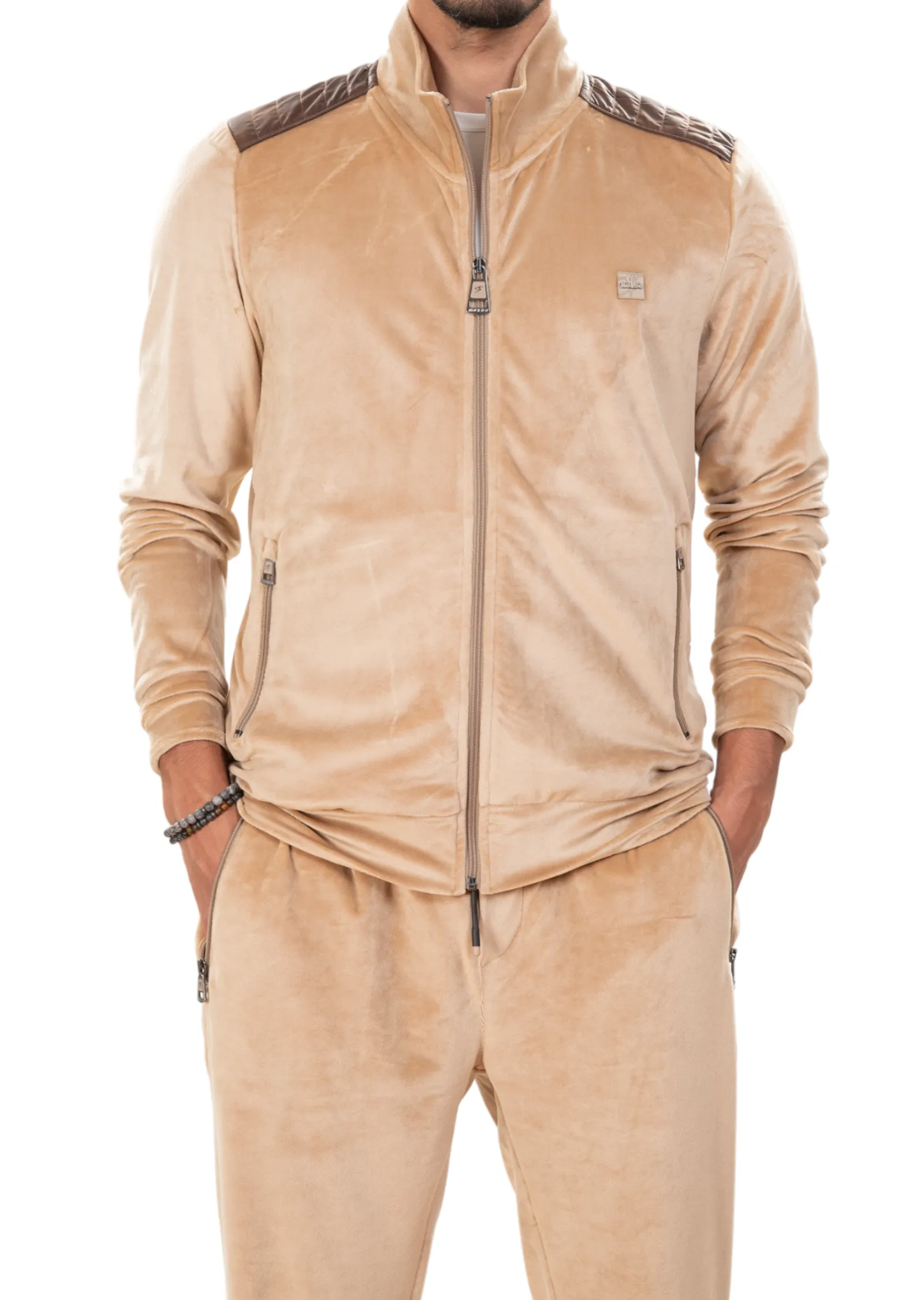 Beige Luxe Velvet 2-pcs Tracksuit