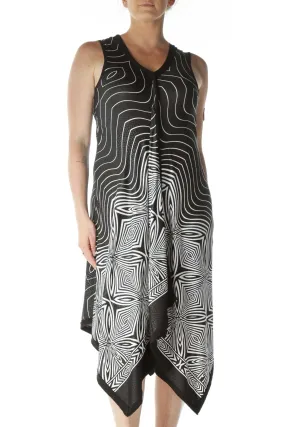 Black and White Abstract-Designed Uneven-Hem Tank Dress