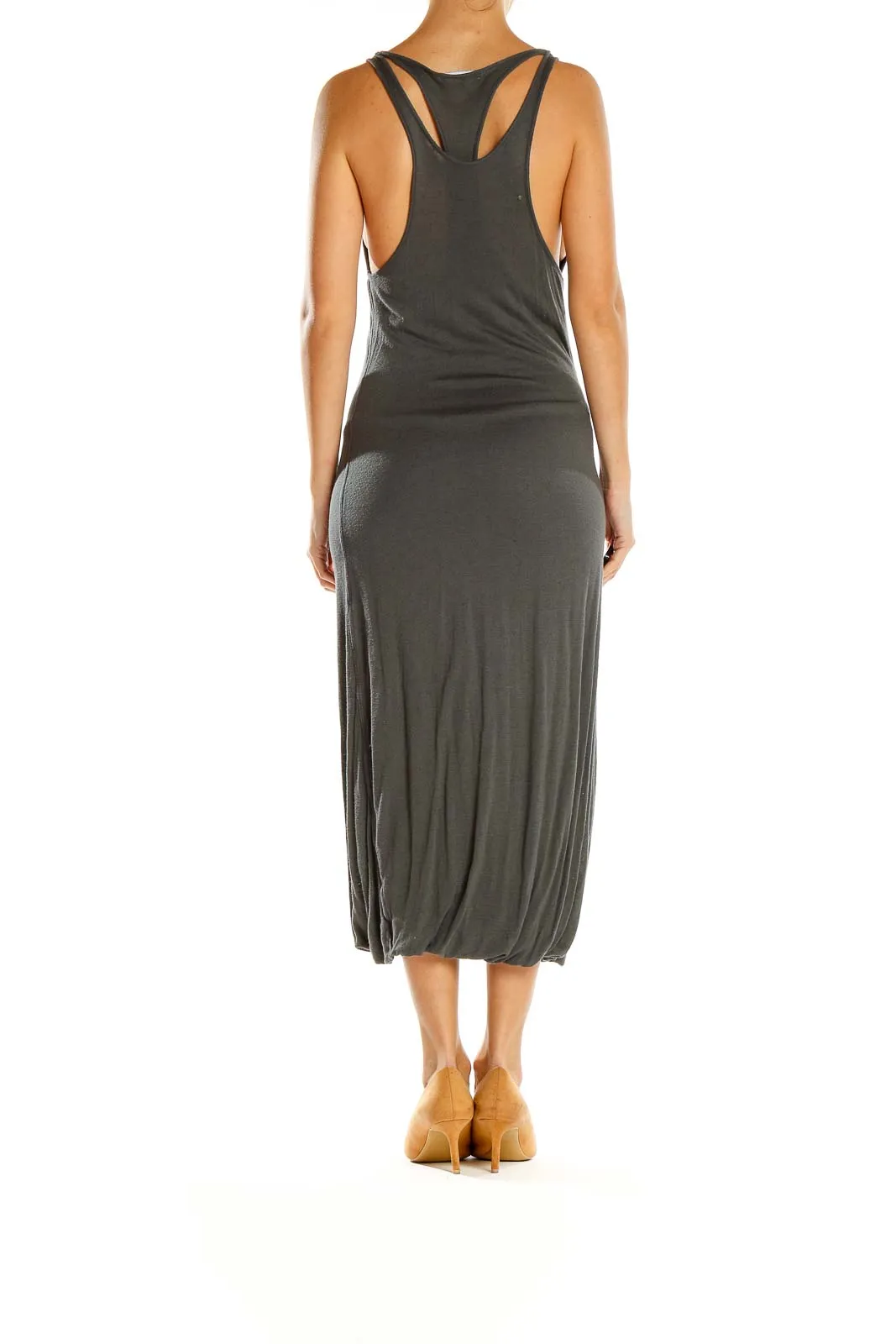 Charcoal Linen-Blend Midi Tank Dress