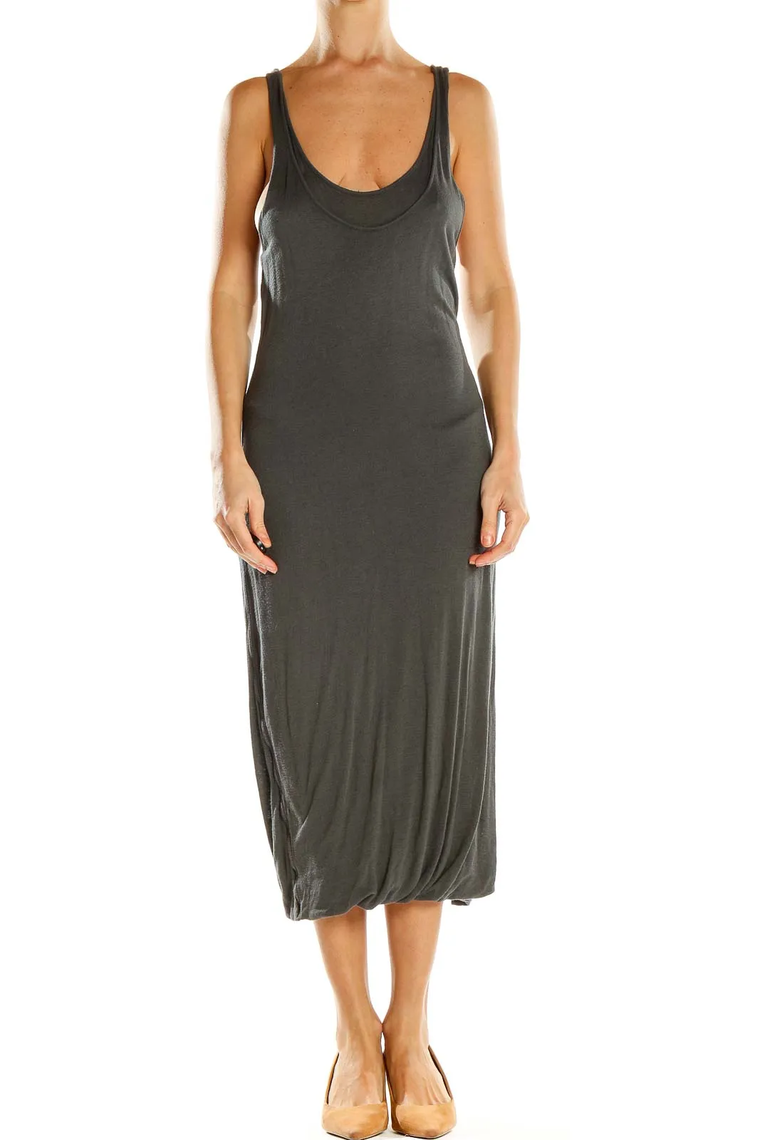 Charcoal Linen-Blend Midi Tank Dress