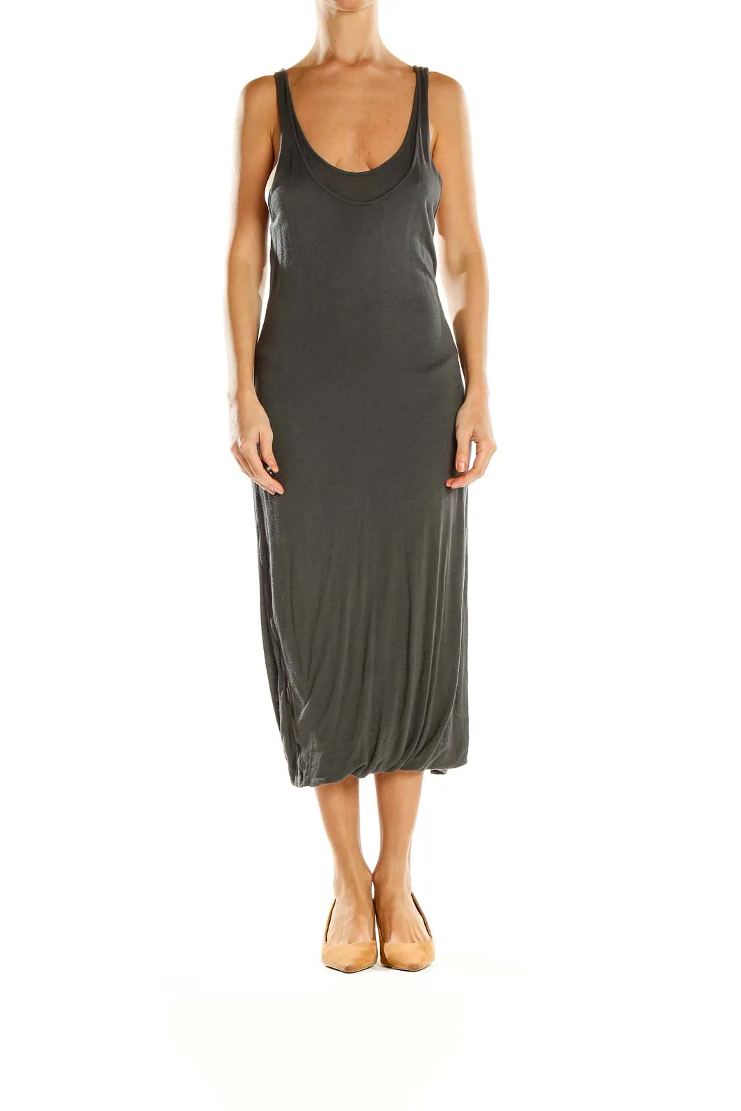 Charcoal Linen-Blend Midi Tank Dress