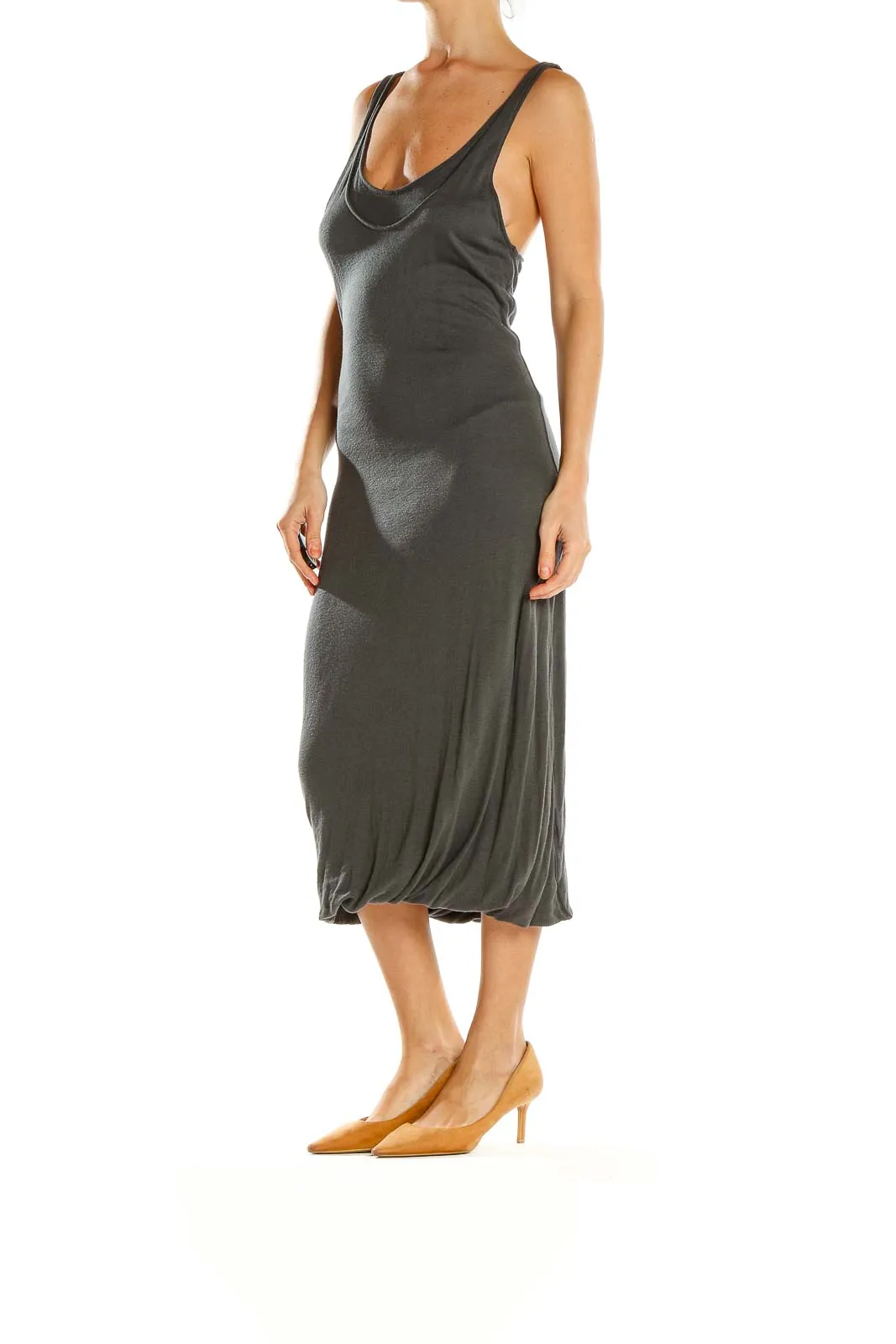 Charcoal Linen-Blend Midi Tank Dress