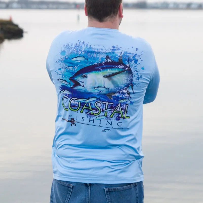 Coastal Blue Men's Long Sleeve QuickDry Fishing Shirt - Tuna Design