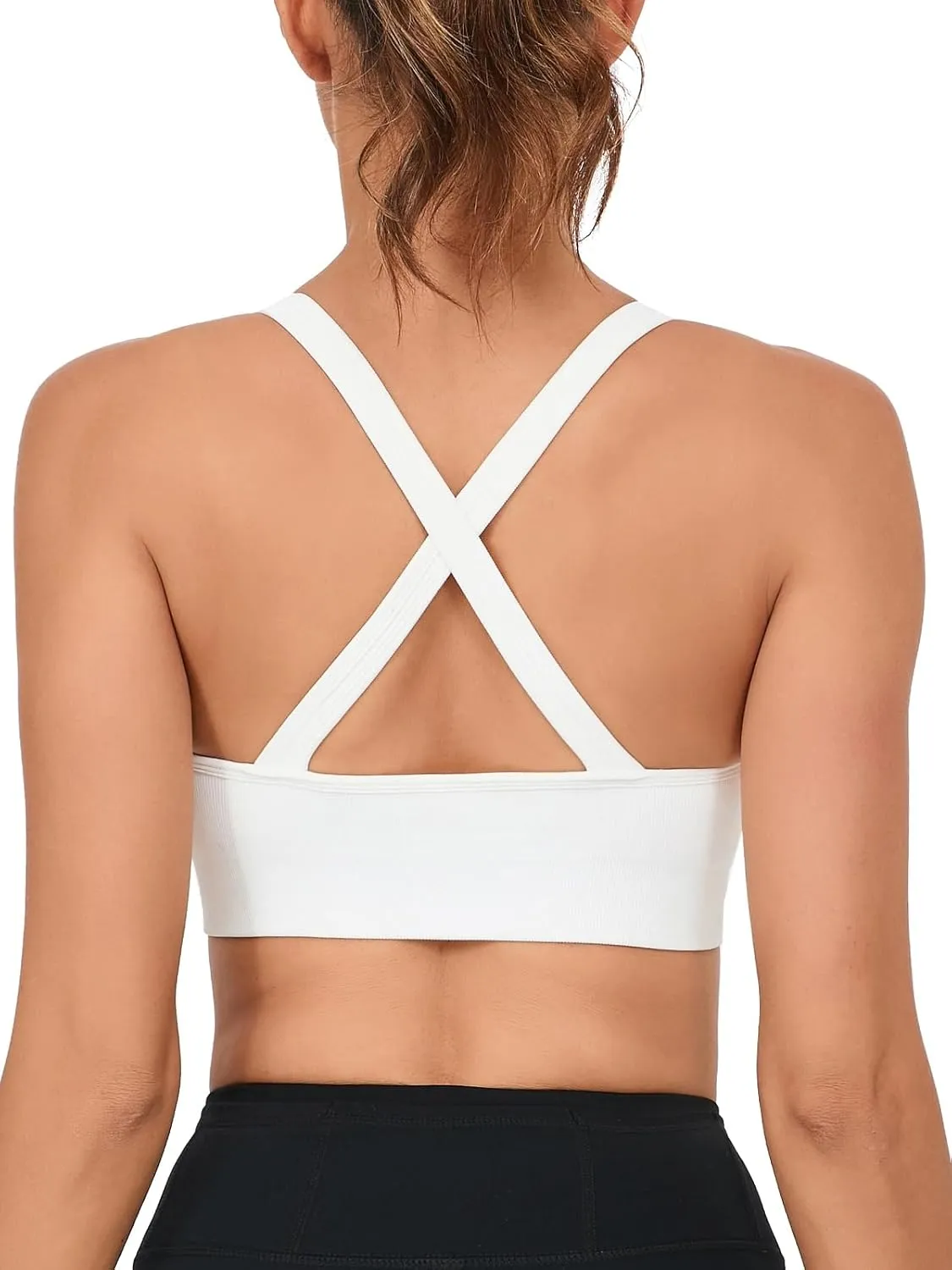 Crisscross Back Seamless Padded Sports Bra High Support with Removable Pads