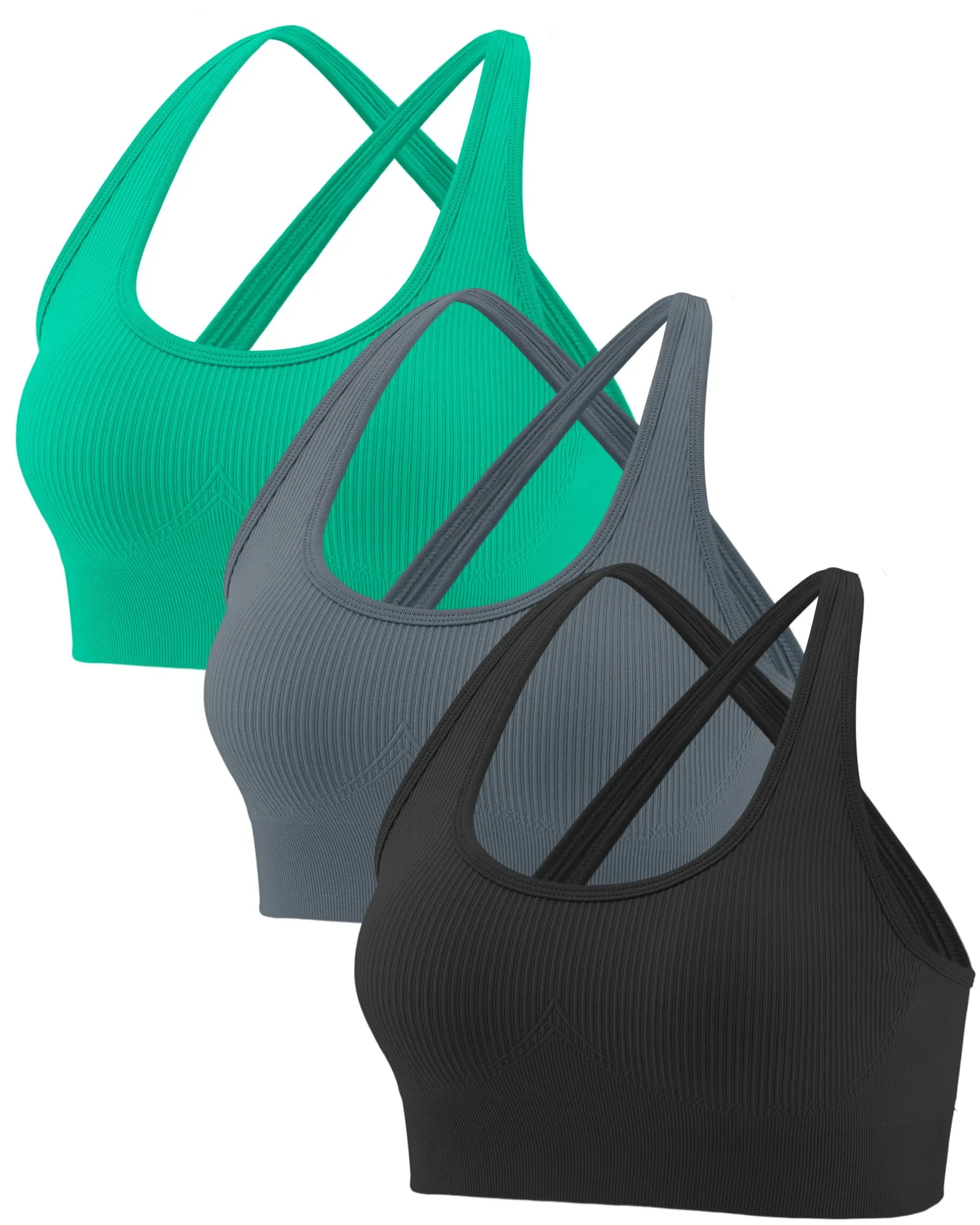 Crisscross Back Seamless Padded Sports Bra High Support with Removable Pads