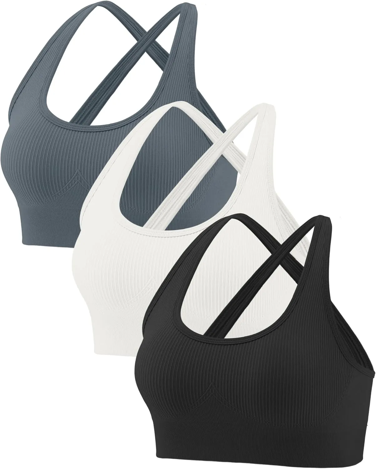 Crisscross Back Seamless Padded Sports Bra High Support with Removable Pads