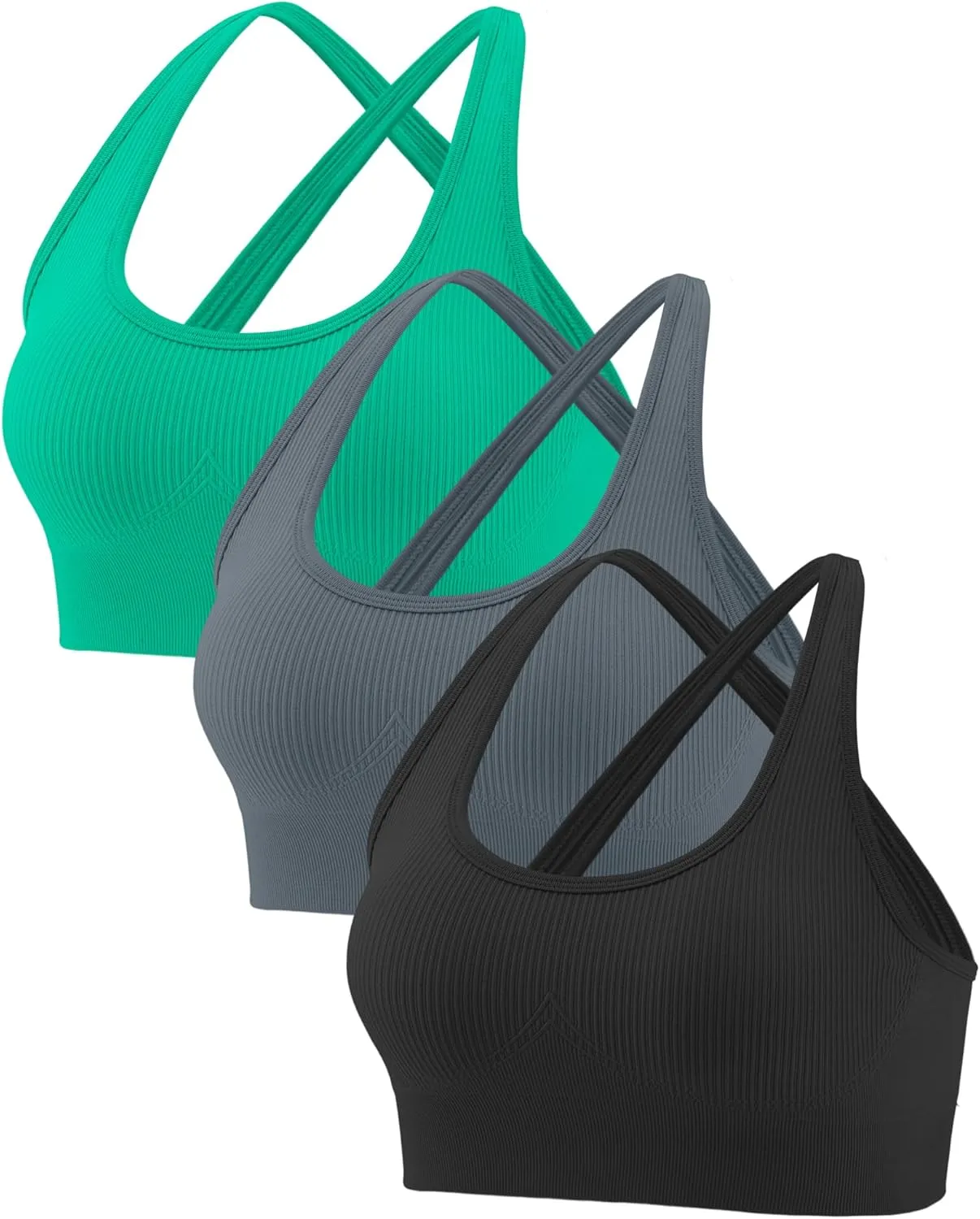 Crisscross Back Seamless Padded Sports Bra High Support with Removable Pads