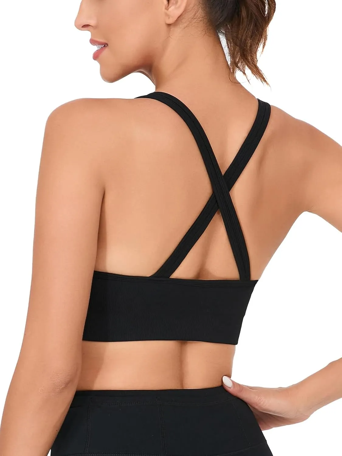 Crisscross Back Seamless Padded Sports Bra High Support with Removable Pads