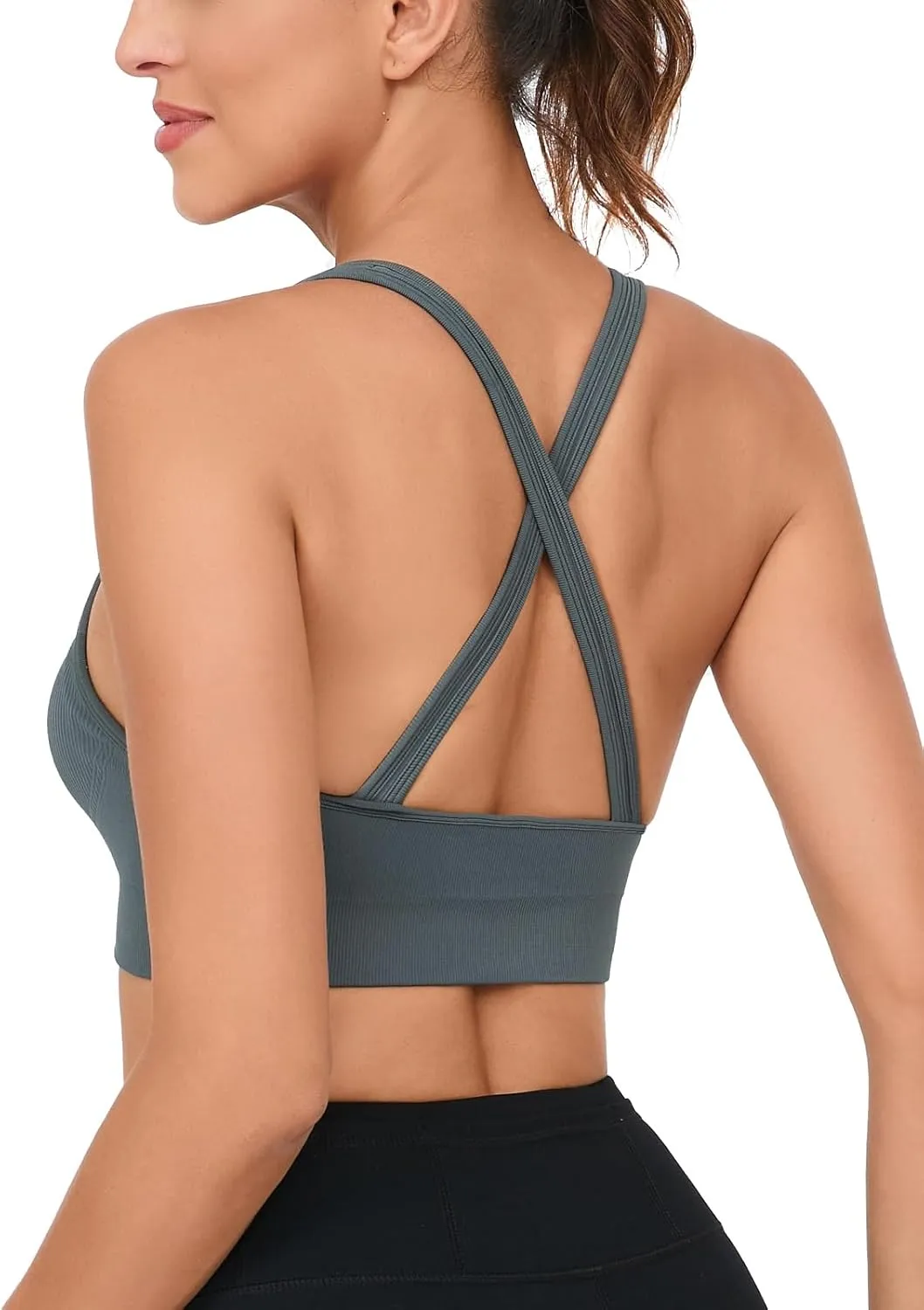 Crisscross Back Seamless Padded Sports Bra High Support with Removable Pads