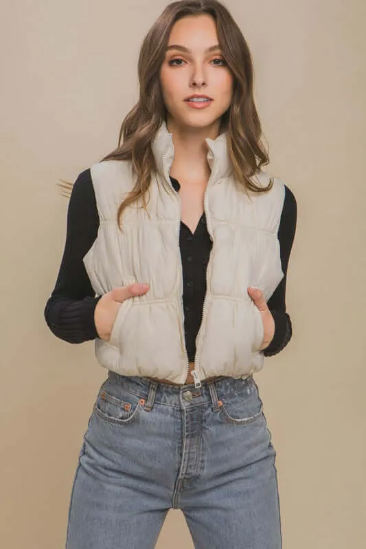 Cropped High Neck Puffer Vest Jacket