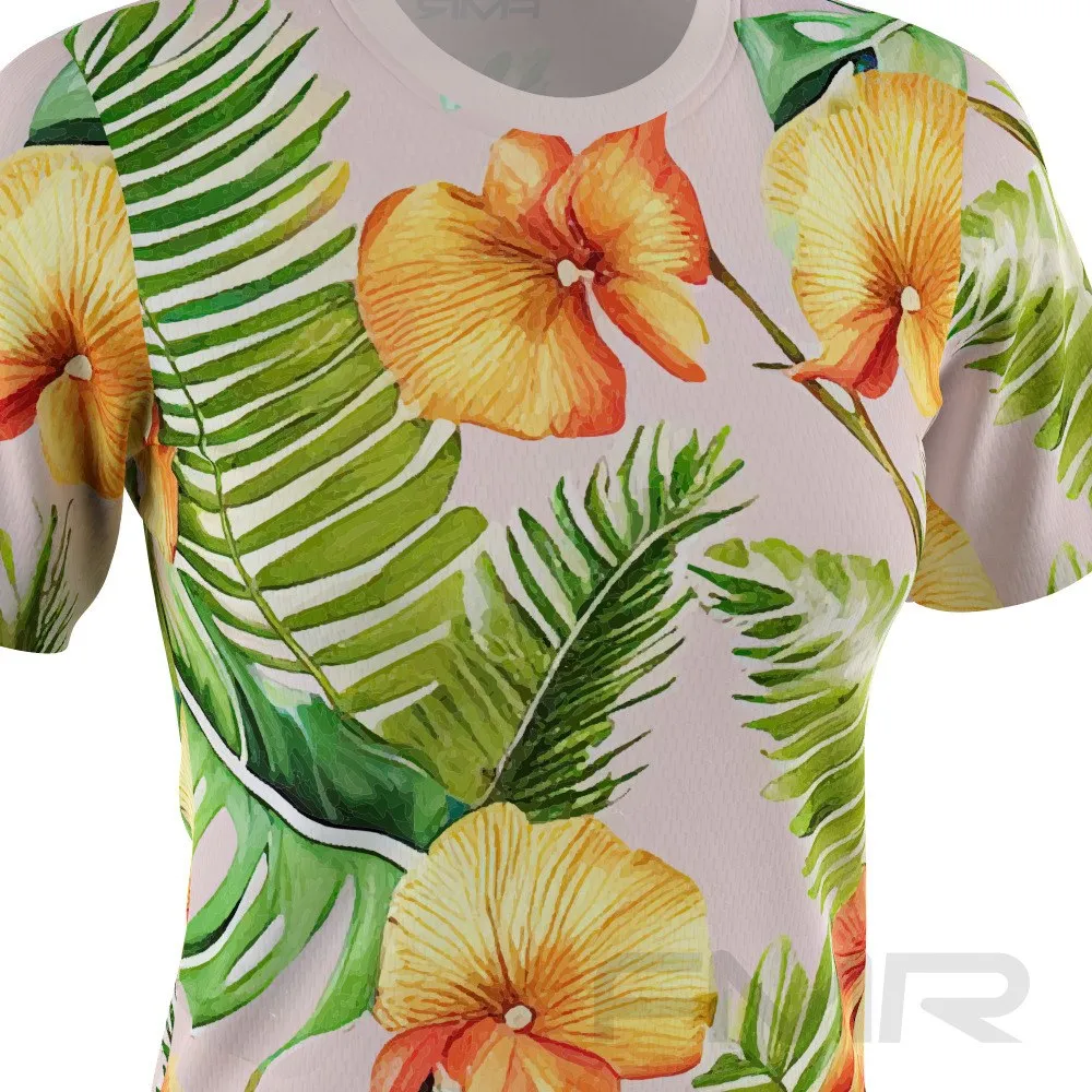 FMR Hawaiian Orange Flowers Women's Technical Short Sleeve Running Shirt