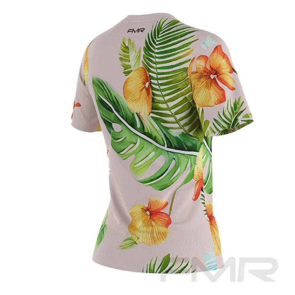 FMR Hawaiian Orange Flowers Women's Technical Short Sleeve Running Shirt