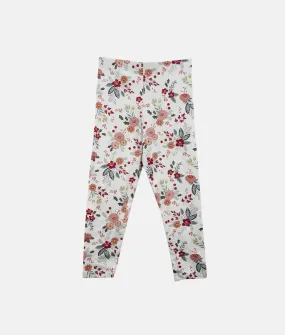 Girls Legging - Ivory Red Floral