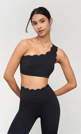 Helena Scalloped One Shoulder Sports Bra Black