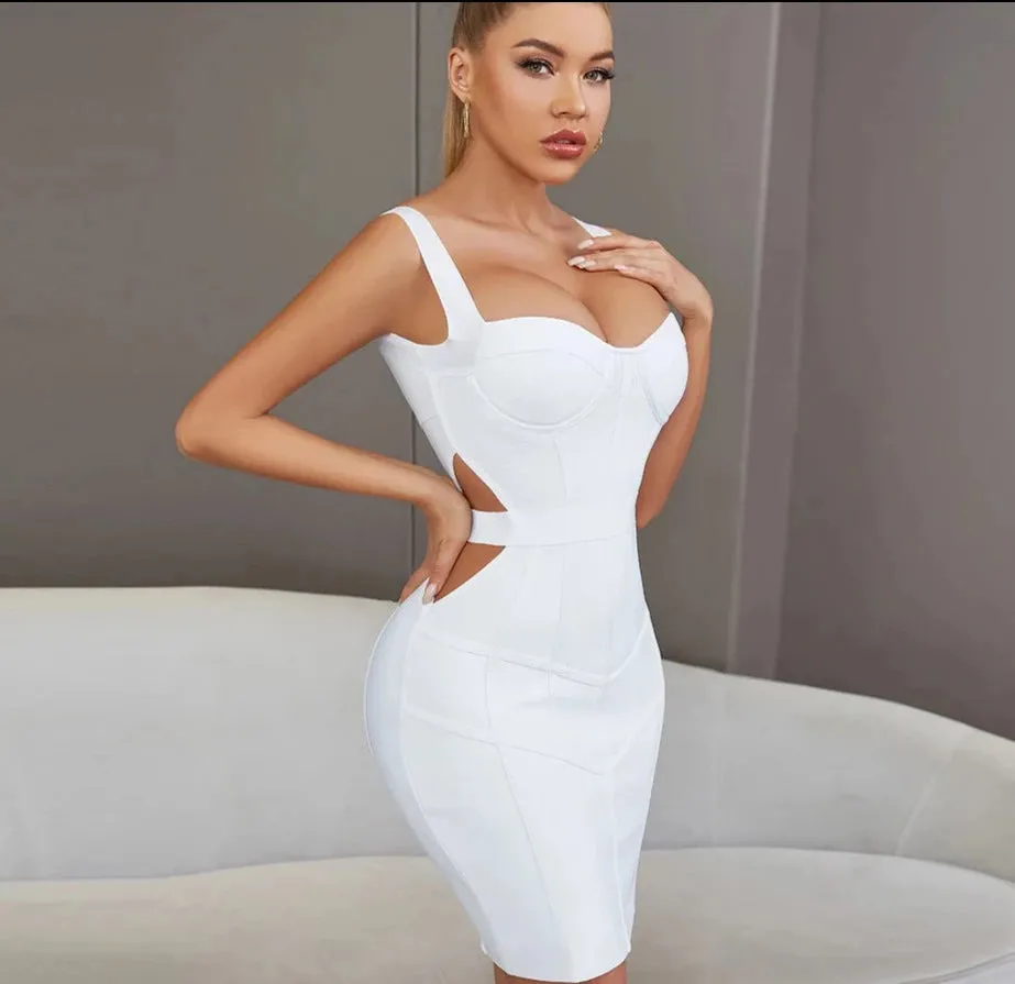 Hollow Out Tank Sleeveless White Mini Dress