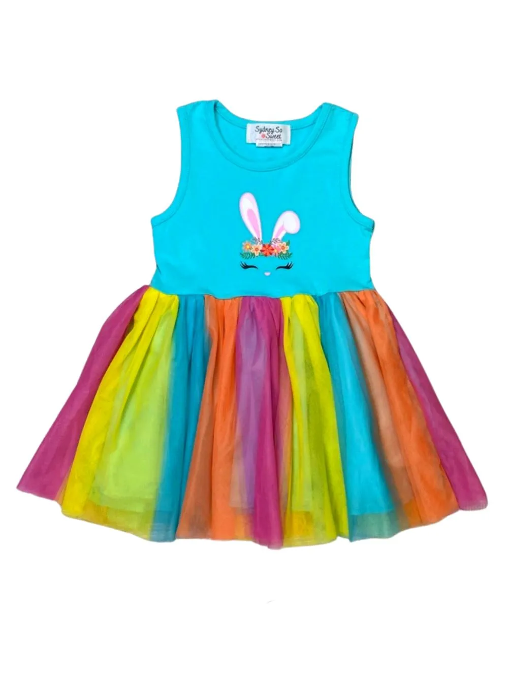 Honey Bunny Blue Rainbow Tulle Chiffon Girls Easter Tutu Dress