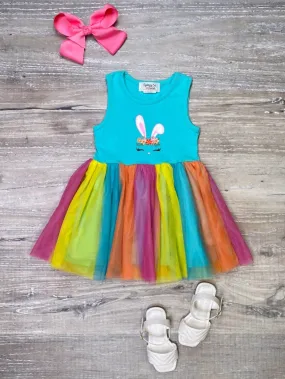 Honey Bunny Blue Rainbow Tulle Chiffon Girls Easter Tutu Dress