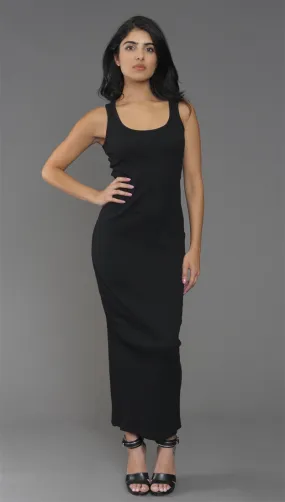 Kimberlina Ribbed Tank Maxi Dress in Black