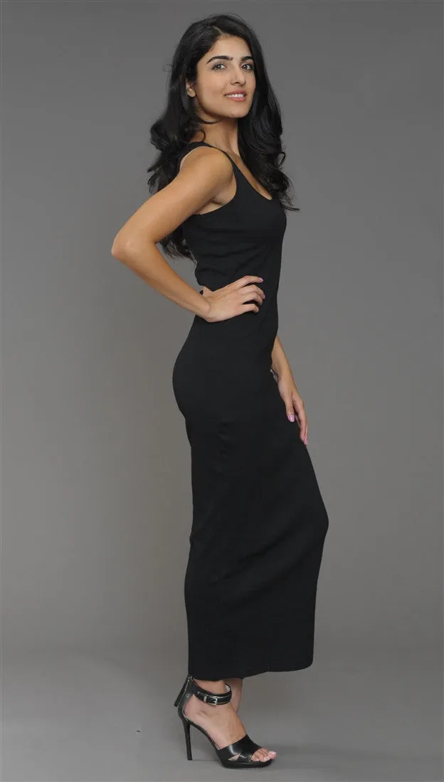 Kimberlina Ribbed Tank Maxi Dress in Black