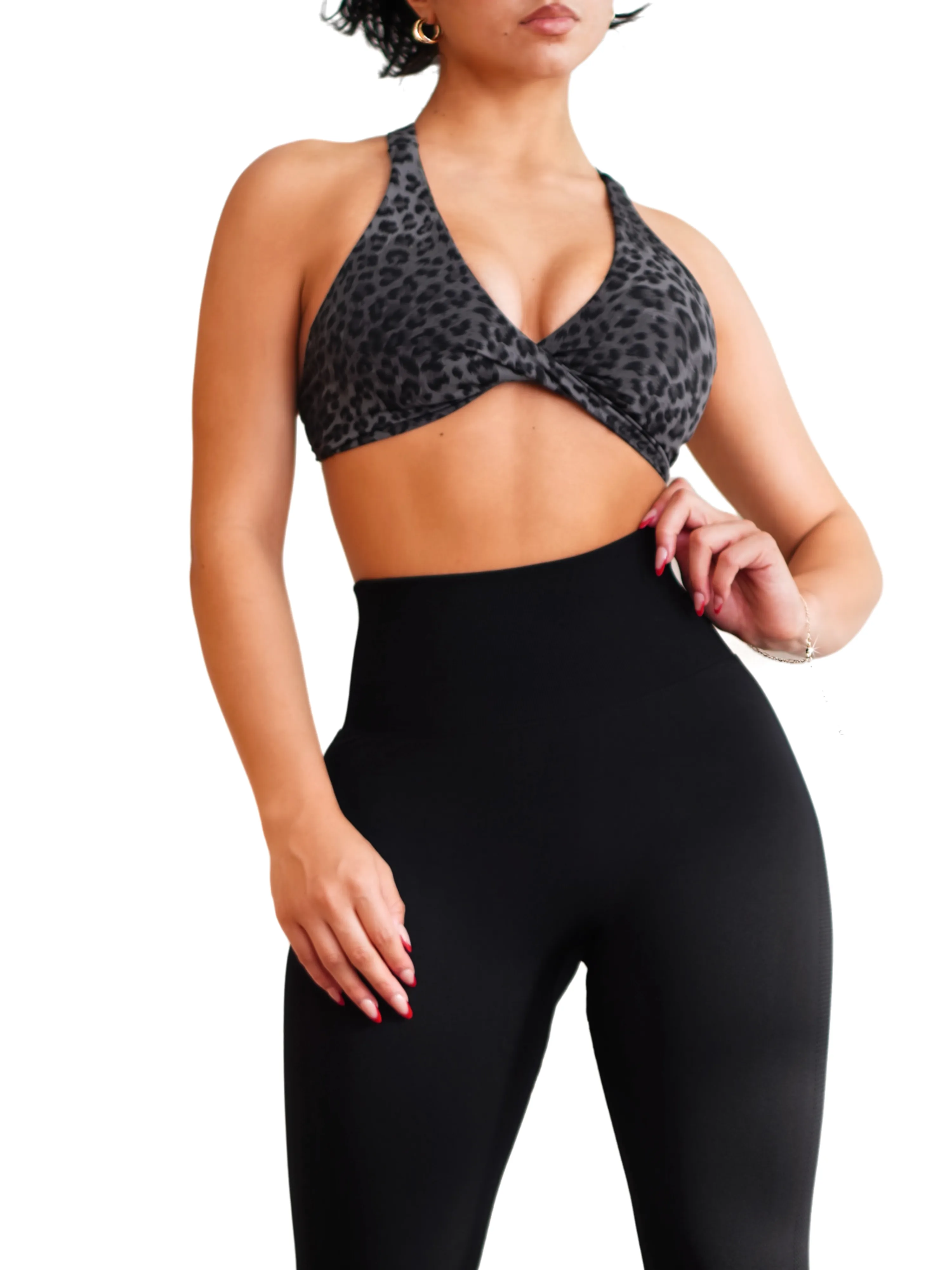 Leopard Twist Sports Bra (Black)