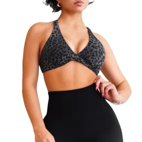 Leopard Twist Sports Bra (Black)