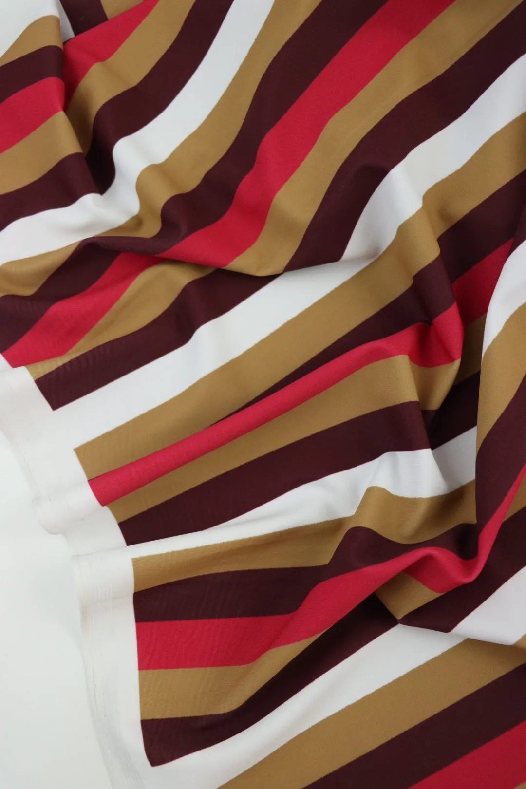 Maroon/Camel/Dark Red/White Horizontal Stripe Nylon Spandex Tricot | Designer Deadstock