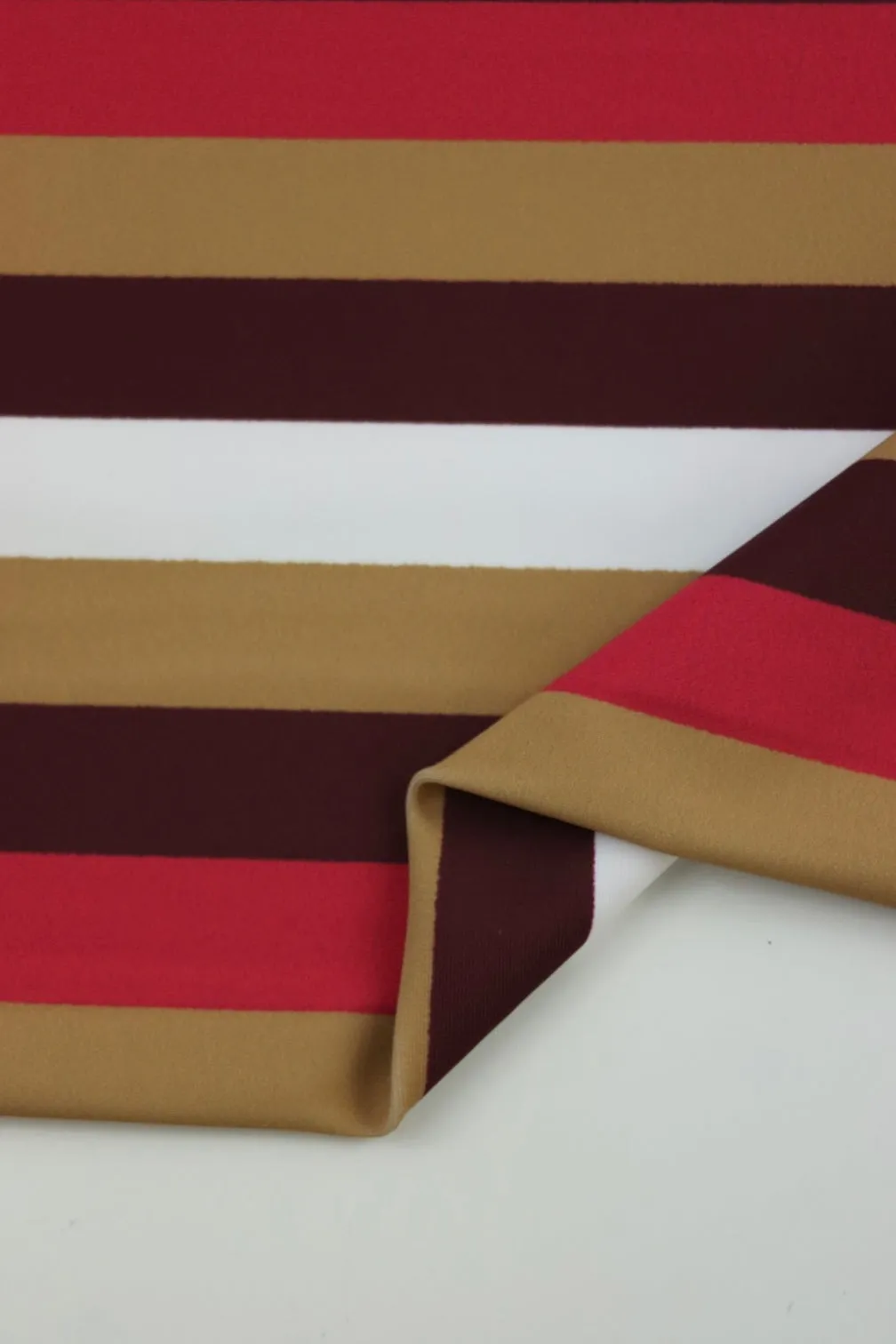 Maroon/Camel/Dark Red/White Horizontal Stripe Nylon Spandex Tricot | Designer Deadstock