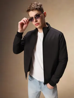 Men's Black & Grey Reversible Mock Neck Full Sleeves Jacket