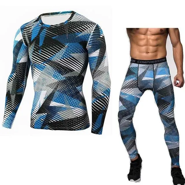 Mens Compression Shirt Pants Set Bodybuilding Tight Long Sleeves Shirts Leggings Sport Suit Workout Fitness Sportswear