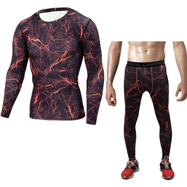 Mens Compression Shirt Pants Set Bodybuilding Tight Long Sleeves Shirts Leggings Sport Suit Workout Fitness Sportswear