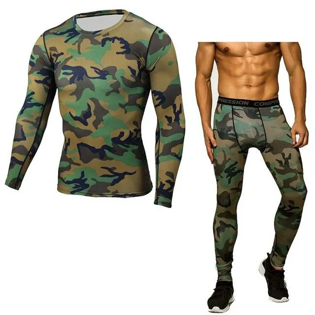 Mens Compression Shirt Pants Set Bodybuilding Tight Long Sleeves Shirts Leggings Sport Suit Workout Fitness Sportswear