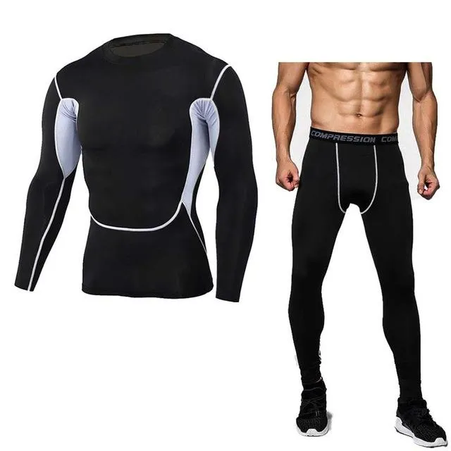 Mens Compression Shirt Pants Set Bodybuilding Tight Long Sleeves Shirts Leggings Sport Suit Workout Fitness Sportswear