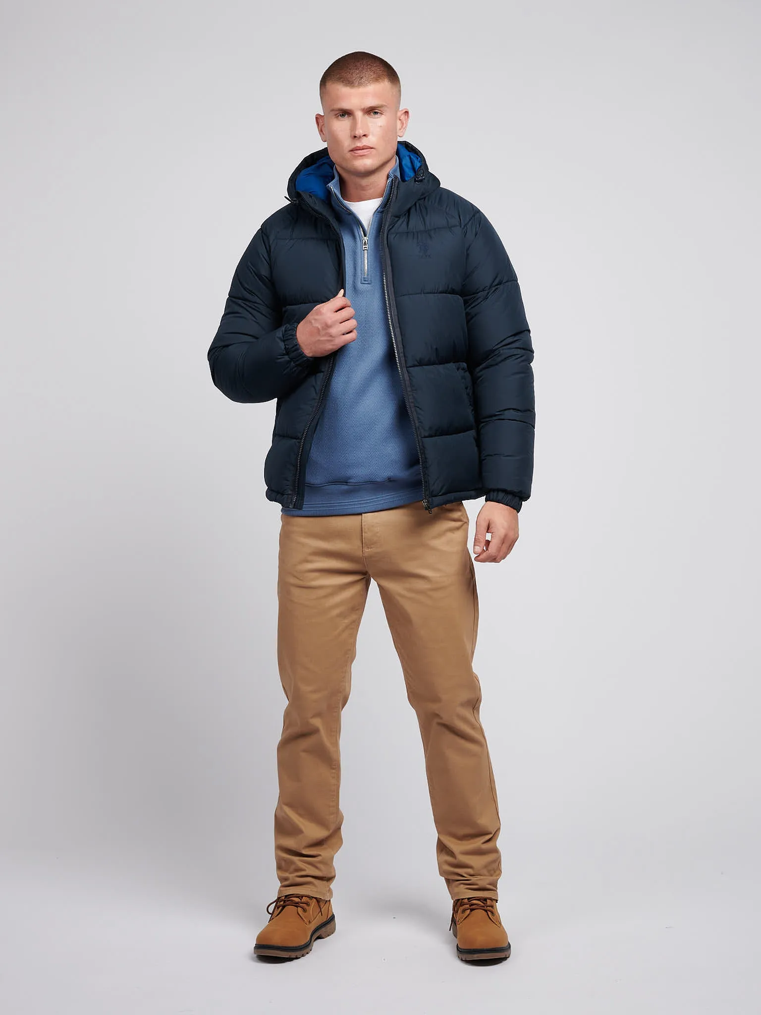 Mens Ripstop Hooded Puffer Jacket in Dark Sapphire Navy