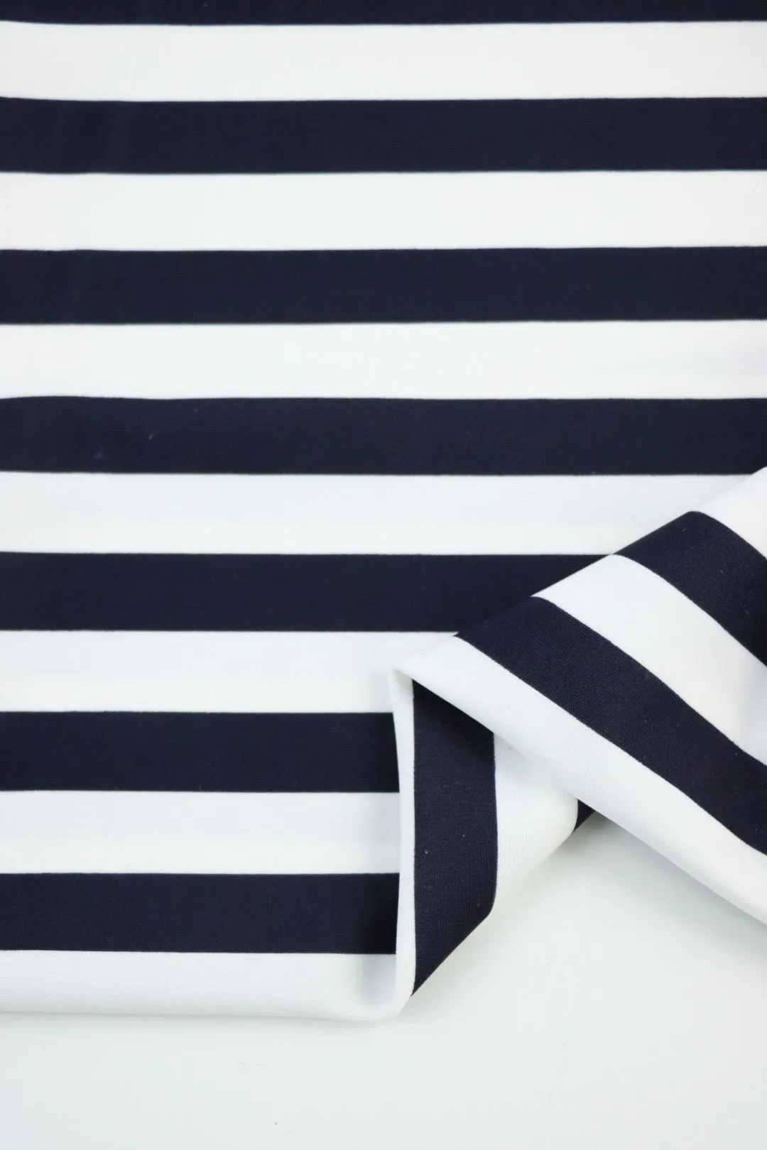 Midnight Navy & White 1/2" Horizontal Stripe Nylon Spandex Tricot | Designer Deadstock