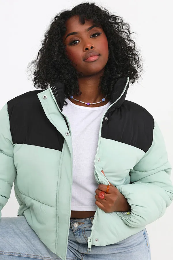 MINT GREEN BLOCK COLOUR PADDED PUFFER JACKET