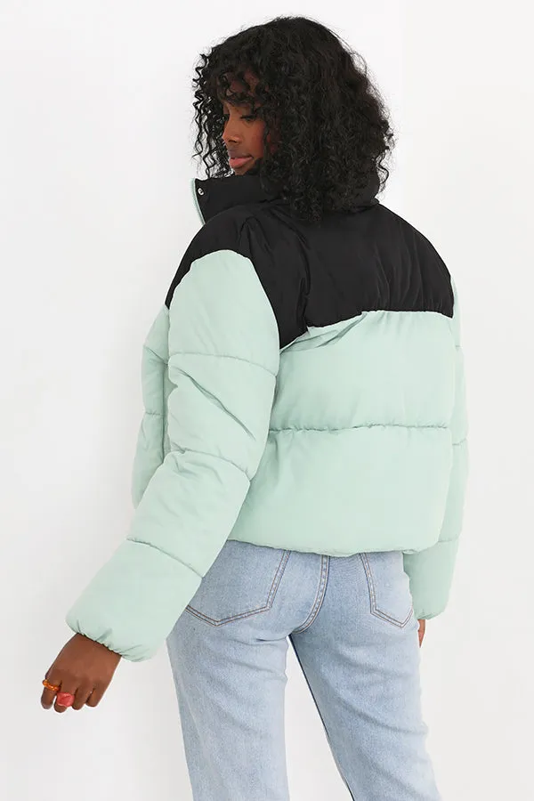 MINT GREEN BLOCK COLOUR PADDED PUFFER JACKET