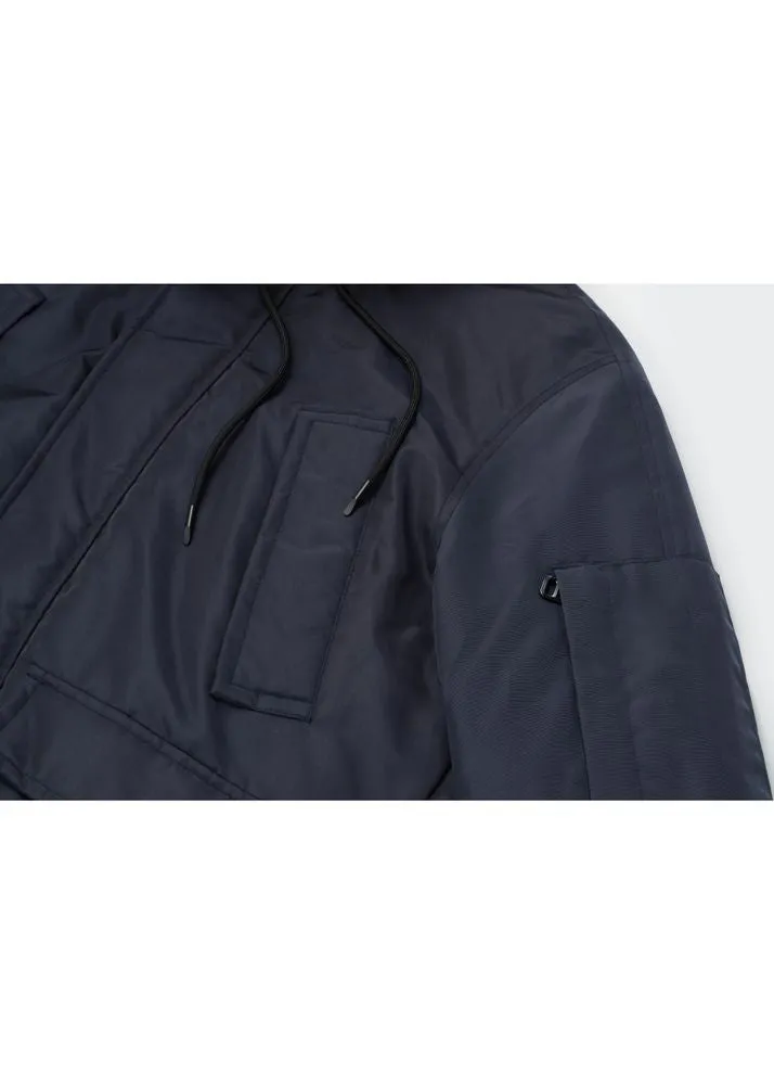 Non Detachable Hood Navy Blue Jacket