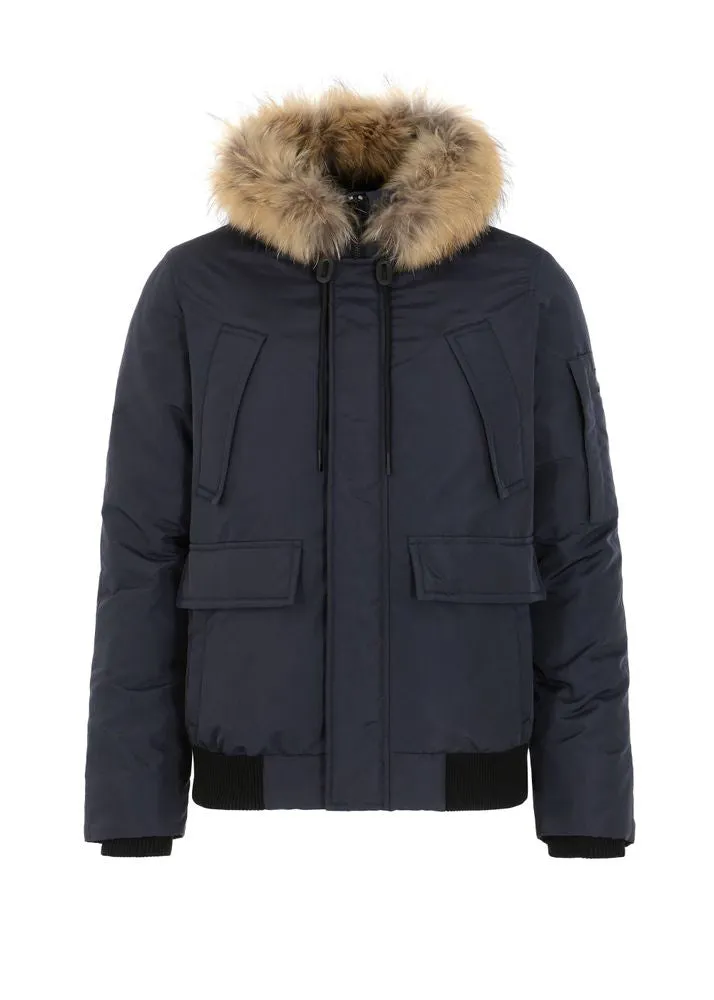 Non Detachable Hood Navy Blue Jacket