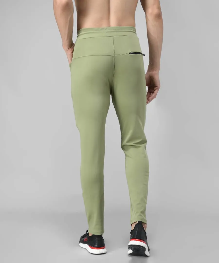 Olive Cotton Spandex Solid Regular Fit Track Pants