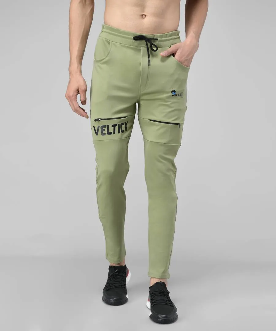 Olive Cotton Spandex Solid Regular Fit Track Pants