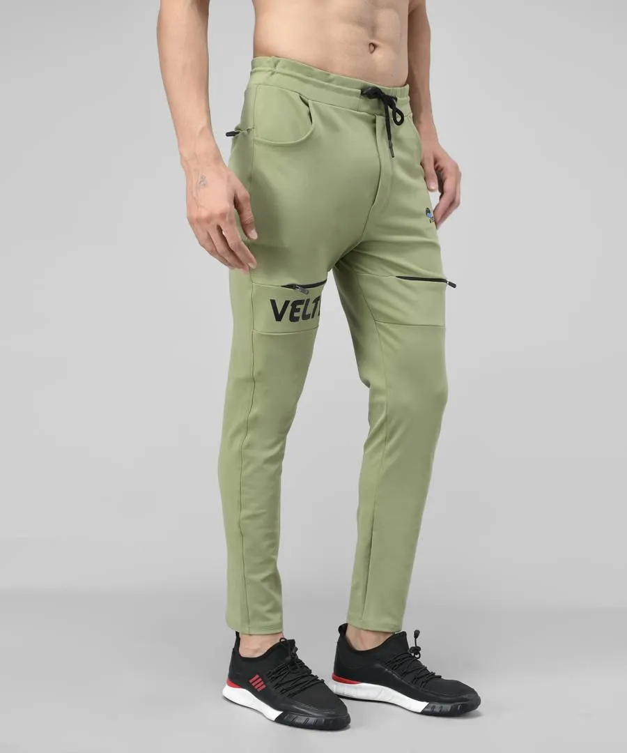 Olive Cotton Spandex Solid Regular Fit Track Pants