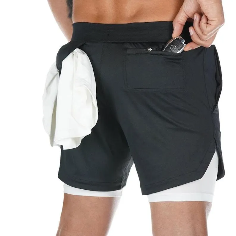 Performance Running Shorts with Integrated Base Layer and Pocket