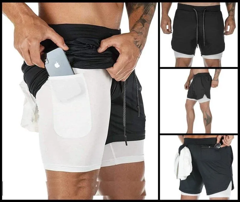 Performance Running Shorts with Integrated Base Layer and Pocket