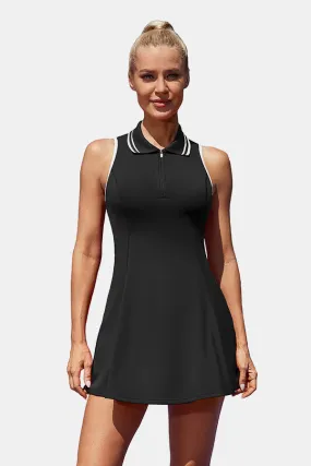 Polo Collar Zipper Tennis Golf Dresses Black Athletic Dresses