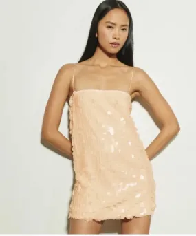 Reformation Alisha Ivory Cream Sequin Shiny Skinny Strap Tank Mini Dress